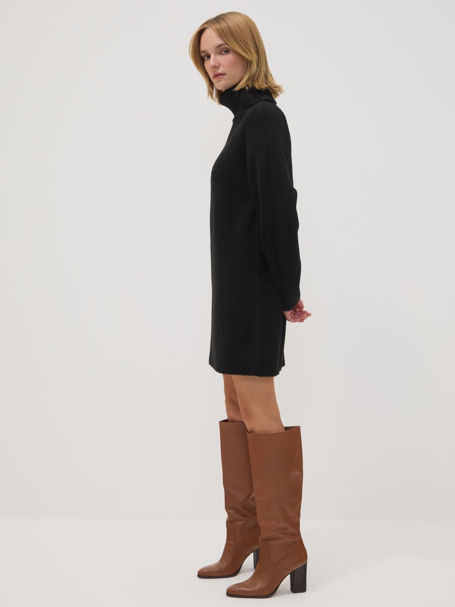 Black Stretch Wool Roll-Neck Dress_2