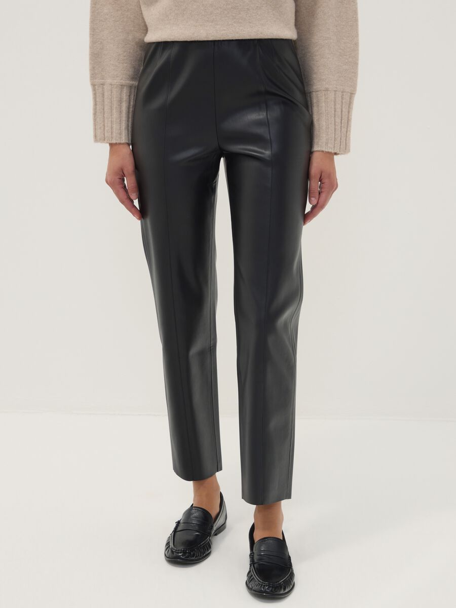 Black slim-fit leggings with regular waist and elasticated waistband_1