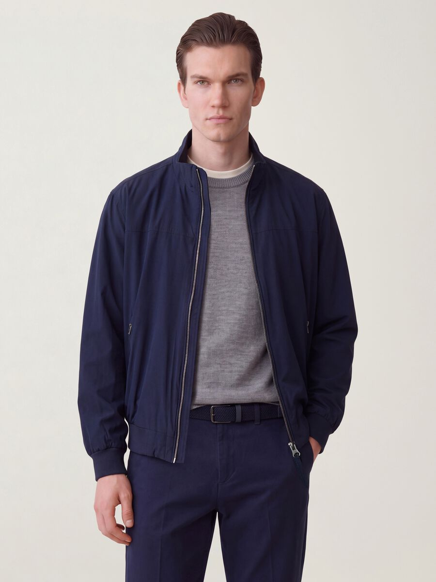 Blue stretch-fabric jacket with zip_0