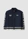 Cardigan blu con zip e ricami racing_0