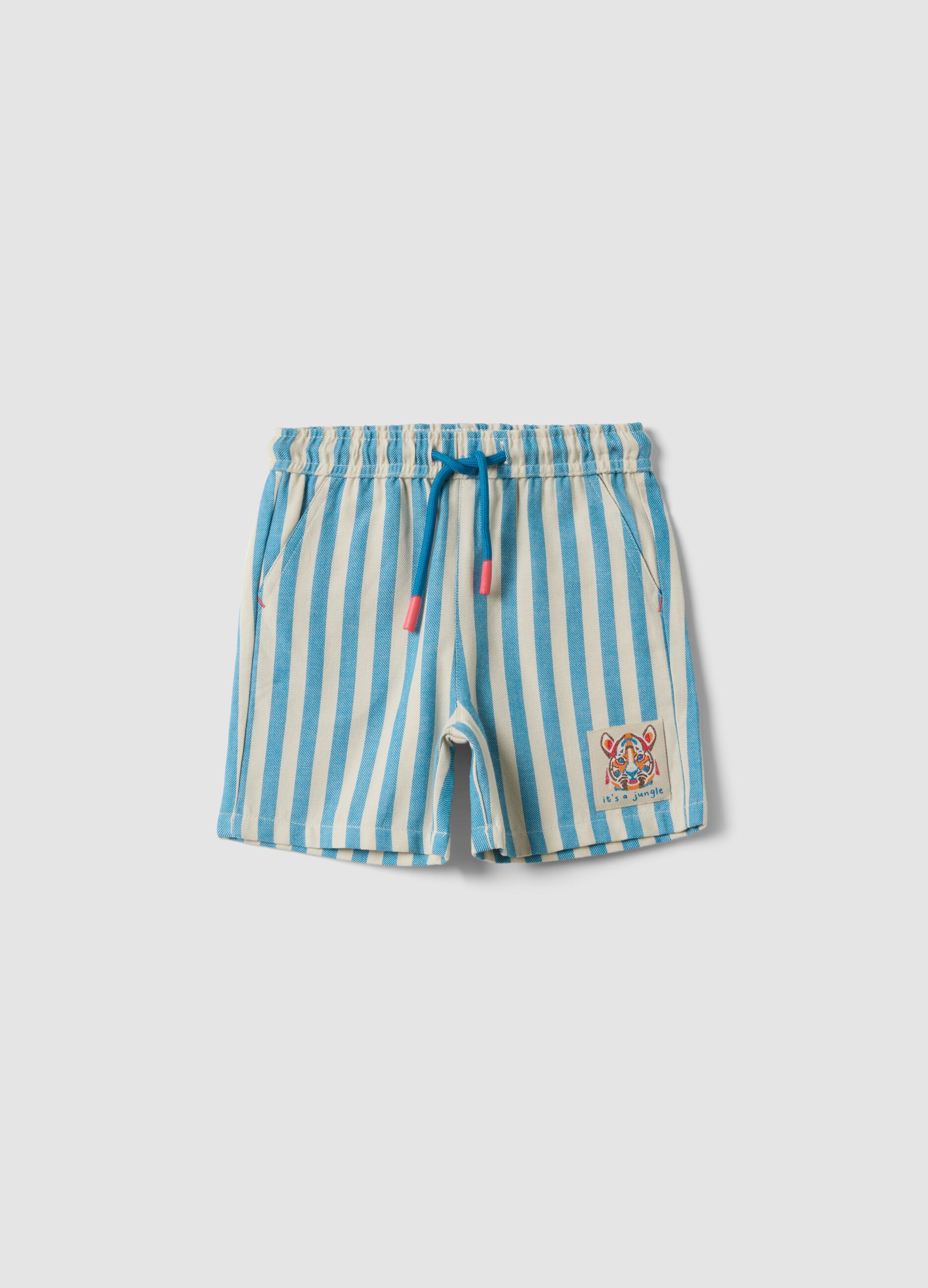 Blue striped pure cotton straight-fit shorts for baby boys