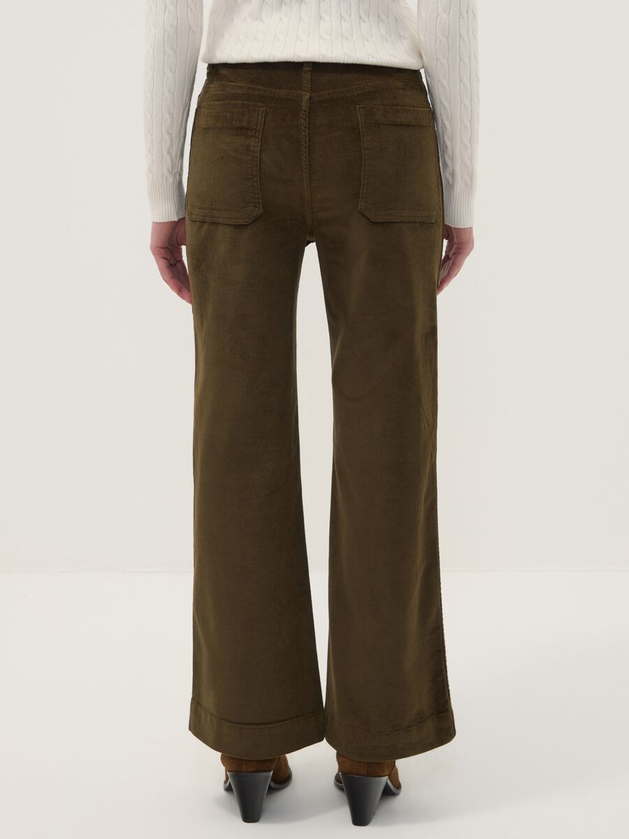 Green flared ribbed stretch cotton and modal trousers_3