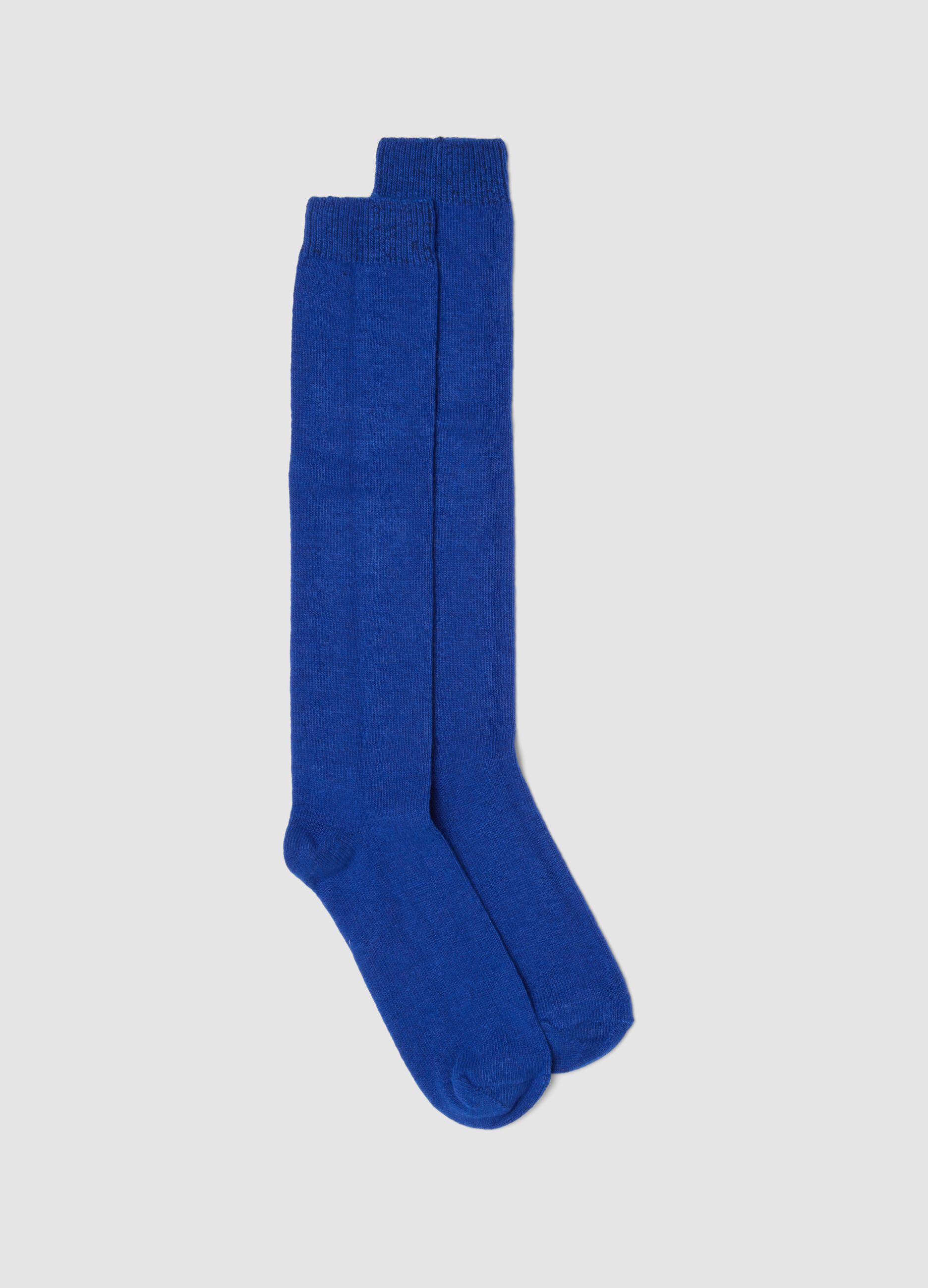 Royal blue long socks in wool, viscose and stretch cashmere