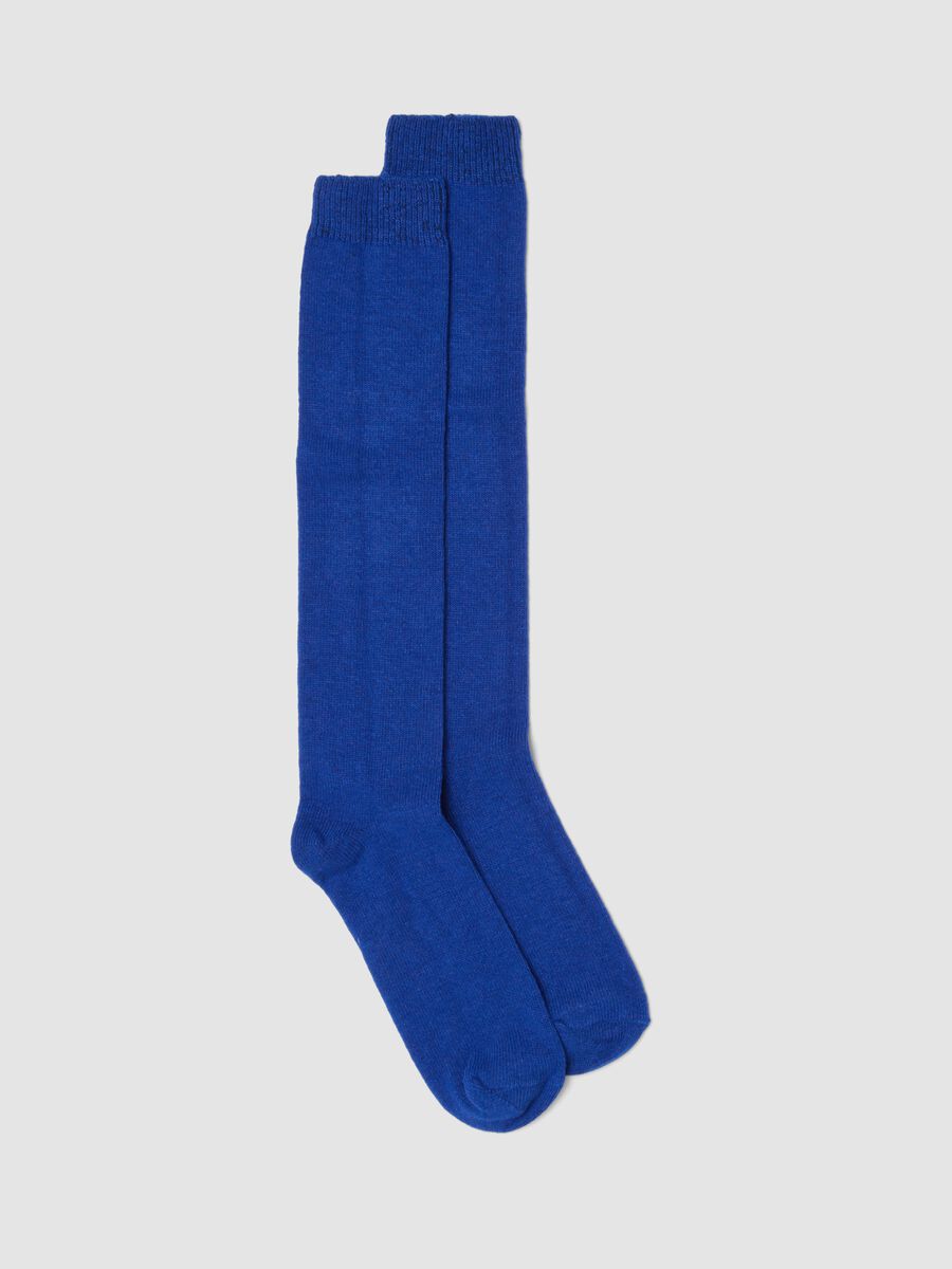 Royal blue long socks in wool, viscose and stretch cashmere_0