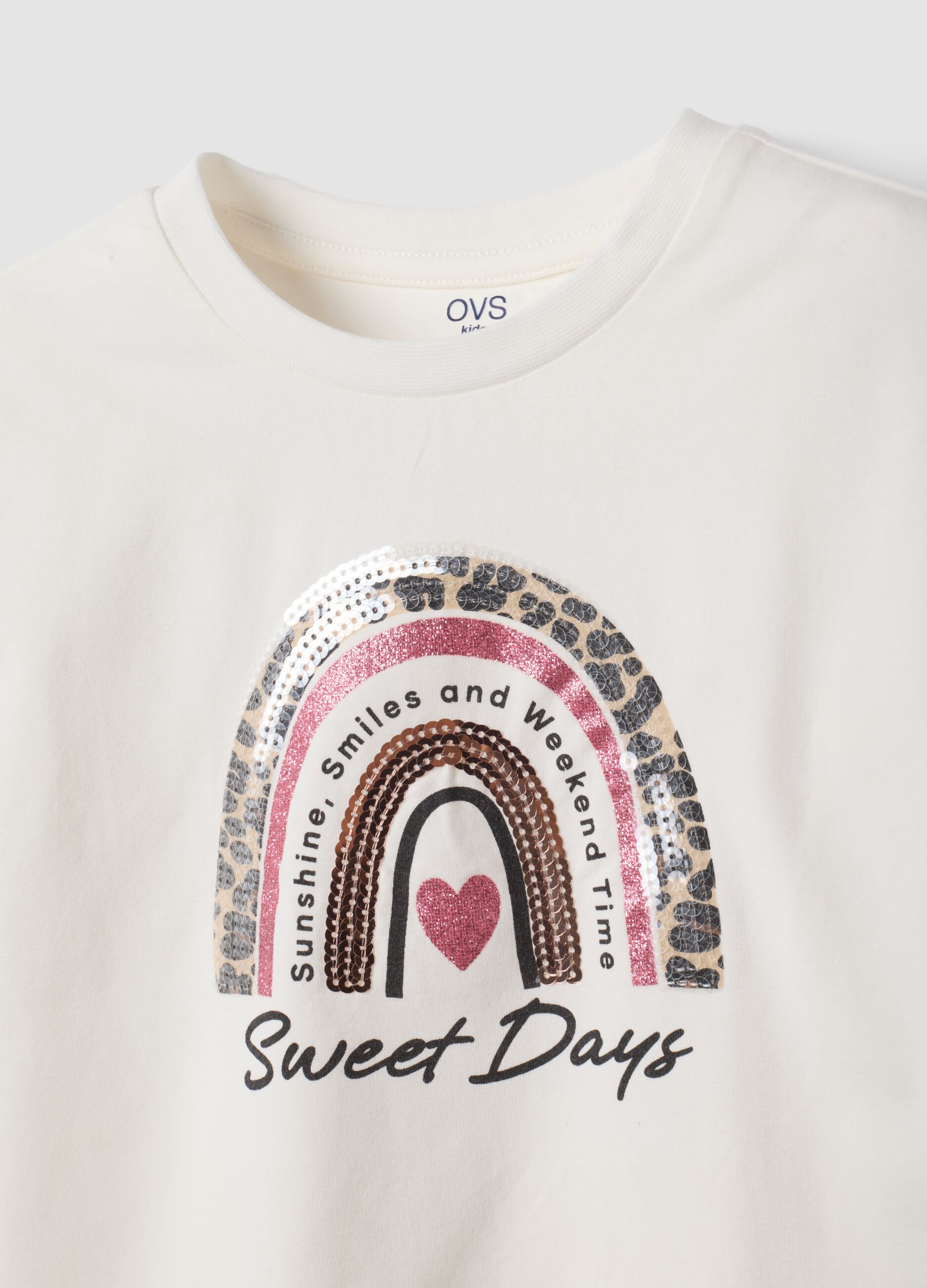 T-shirt bianca in cotone elasticizzato con girocollo