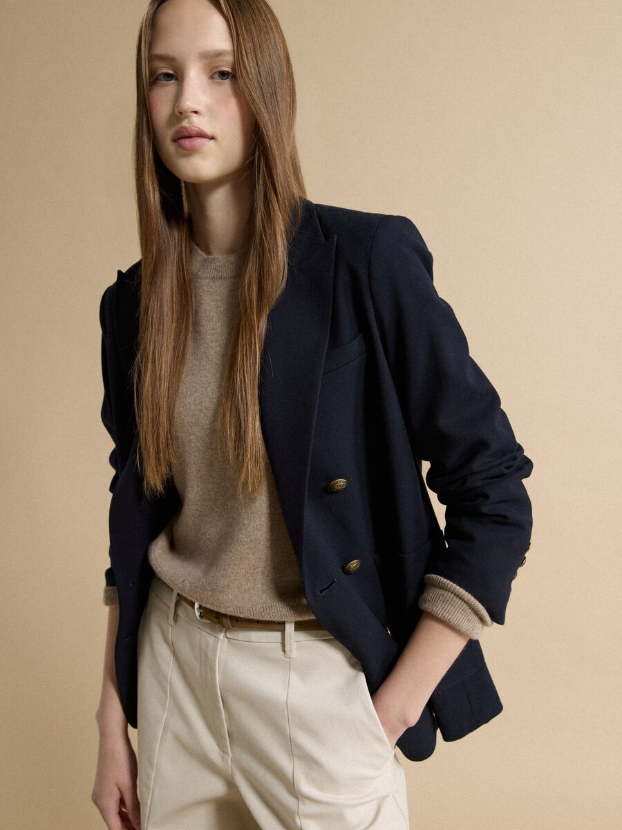 Blue stretch-viscose double-breasted blazer, regular fit_1