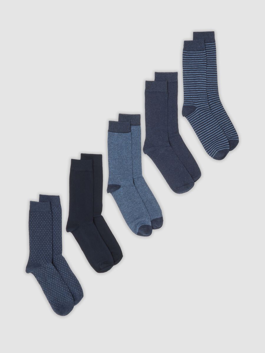 Pack of five multicolour mid-calf socks in stretch organic cotton_0