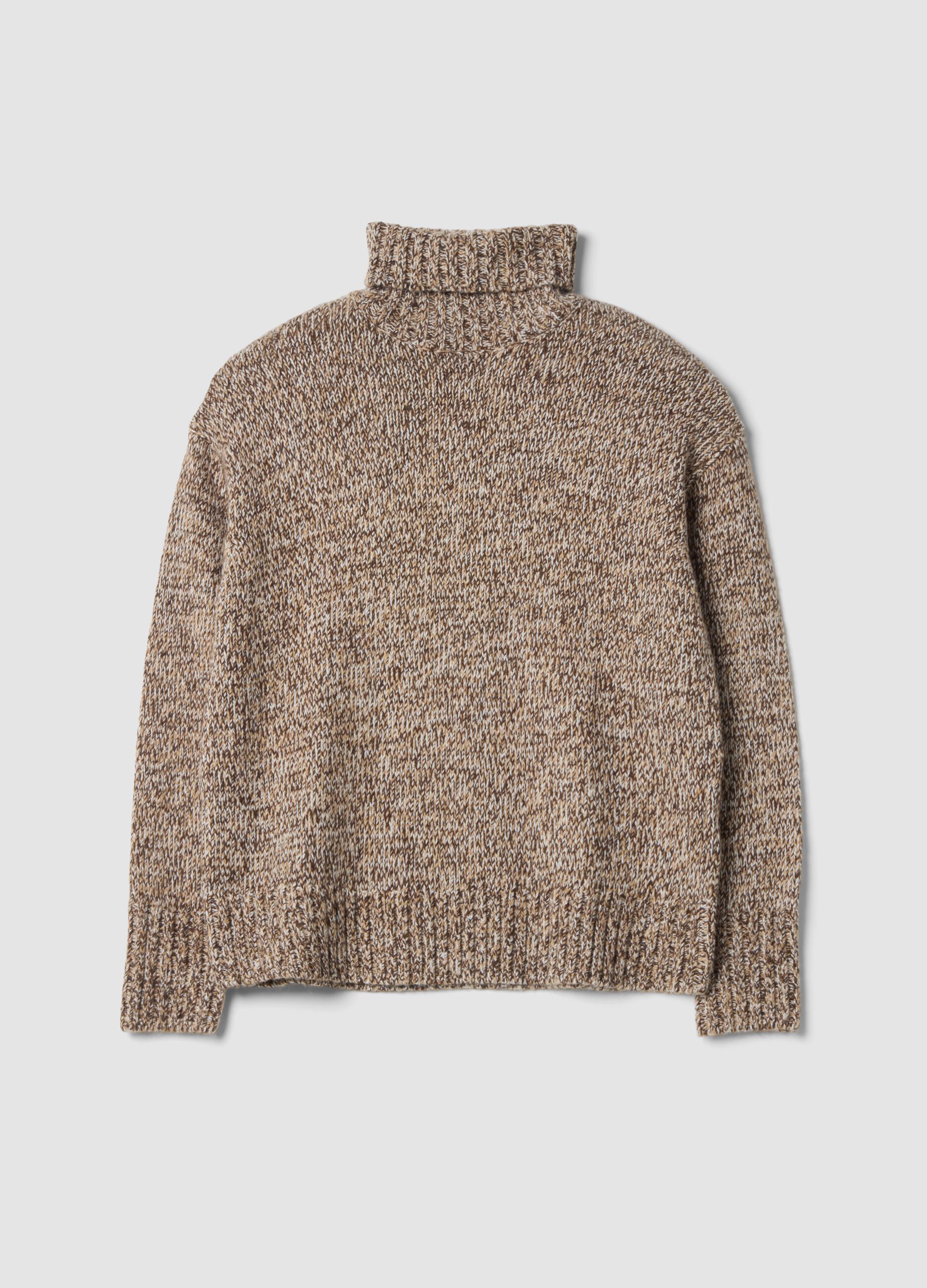 Brown roll-neck wool-blend oversized jumper