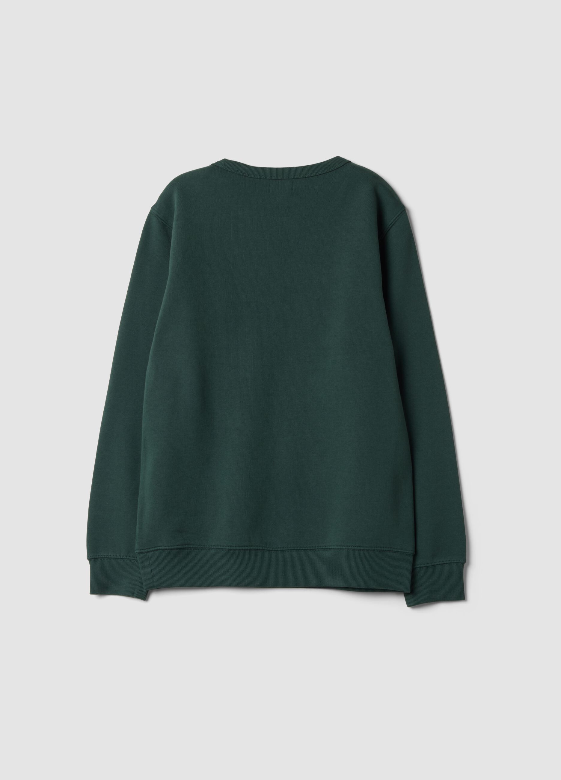Green organic cotton sweatshirt with varsity print