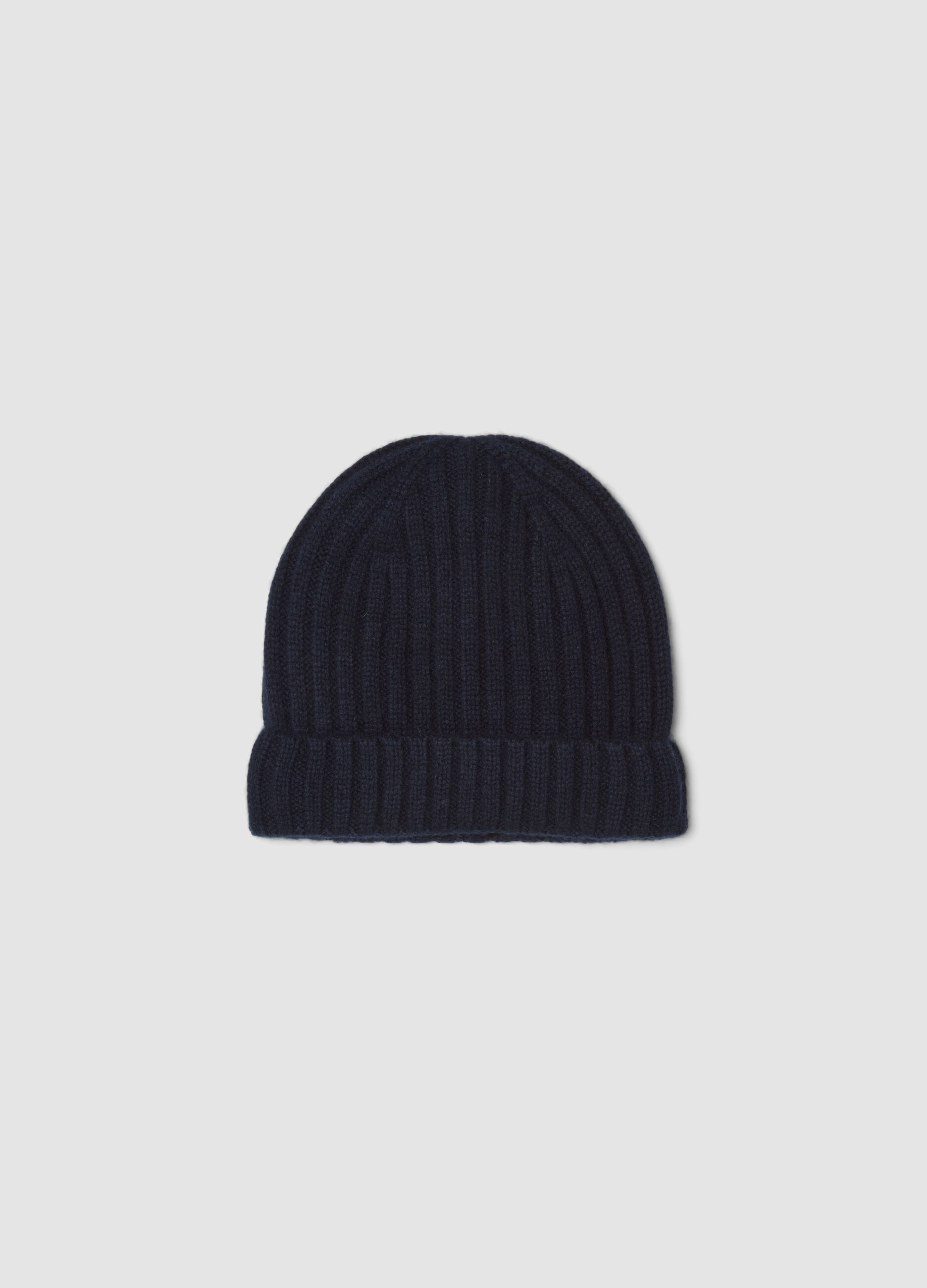 Berretto blu navy in puro cashmere a coste