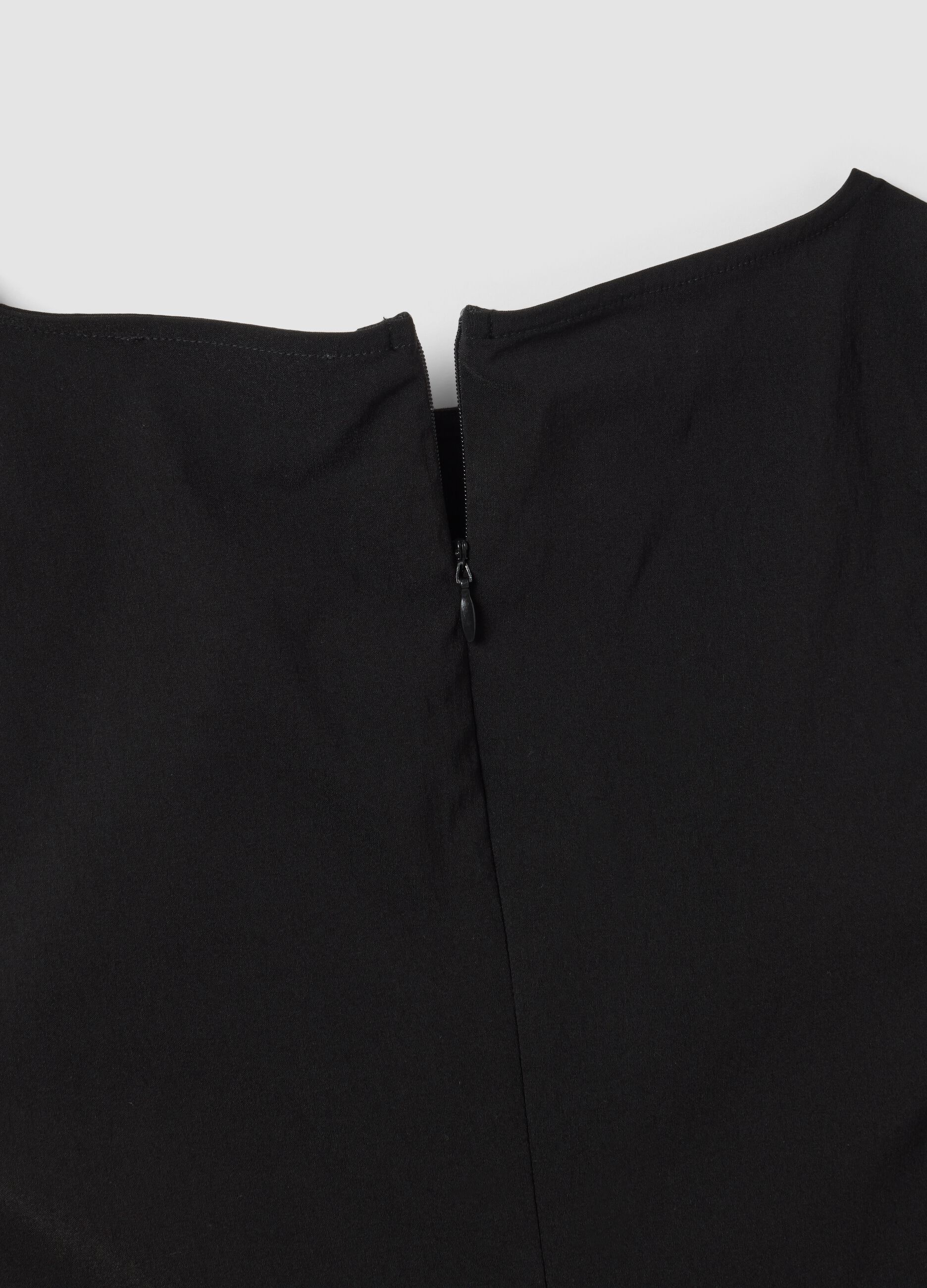 Black sleeveless stretch viscose dress with eyelet detail