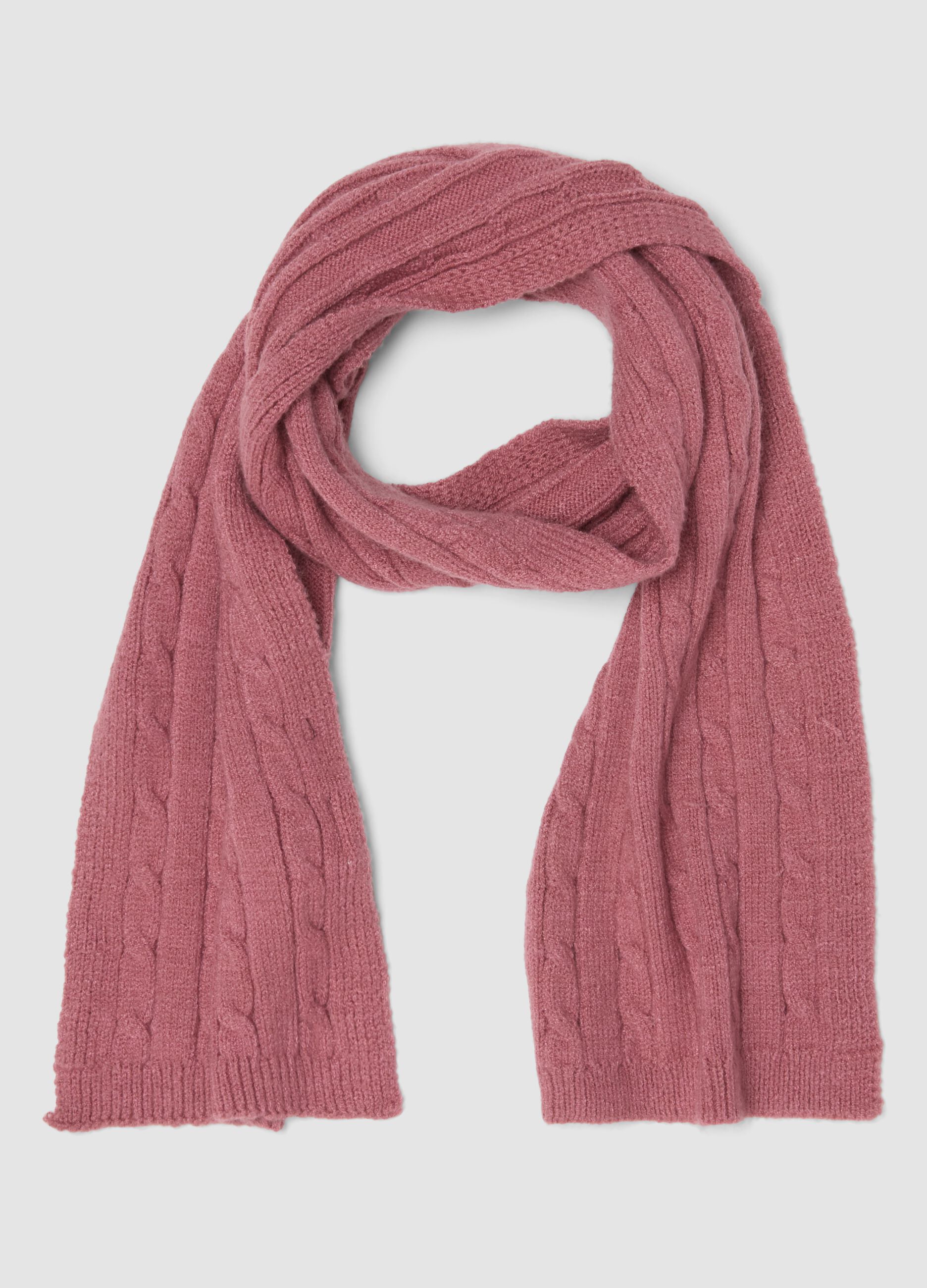 Pink cable-knit viscose-blend scarf