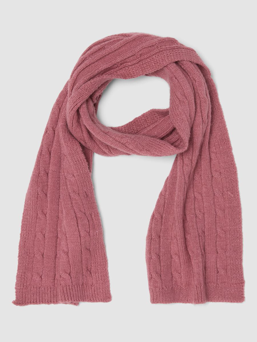 Pink cable-knit viscose-blend scarf_0