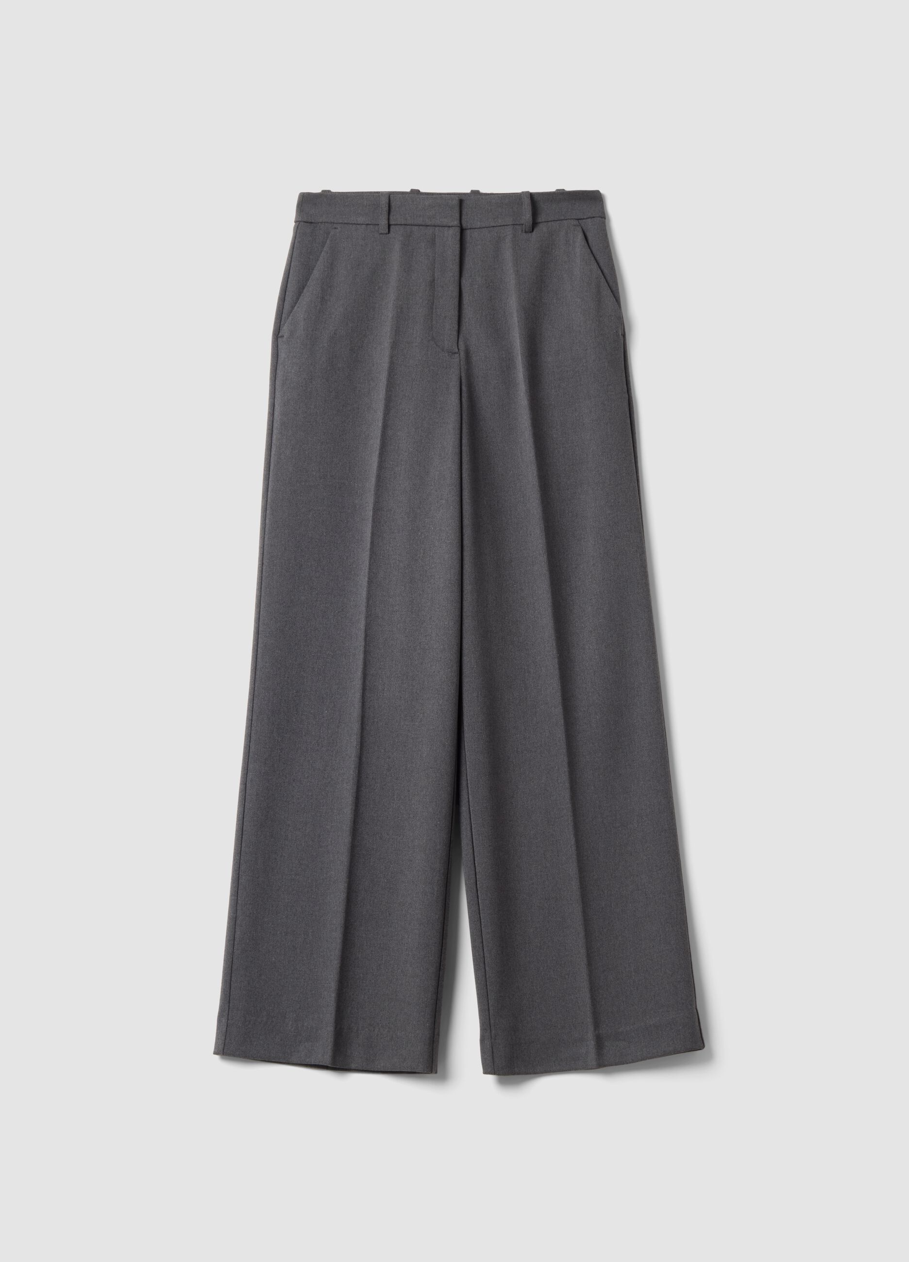 Grey flared formal trousers in stretch viscose