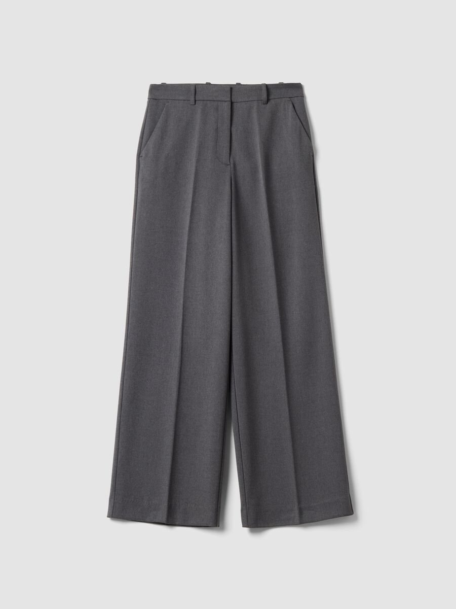 Grey flared formal trousers in stretch viscose_4