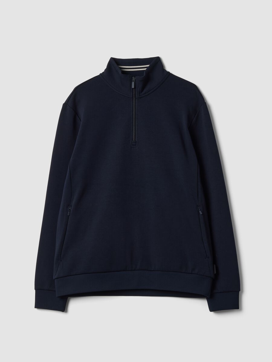 Navy blue breathable stretch-cotton half-zip, 2-way stretch_0