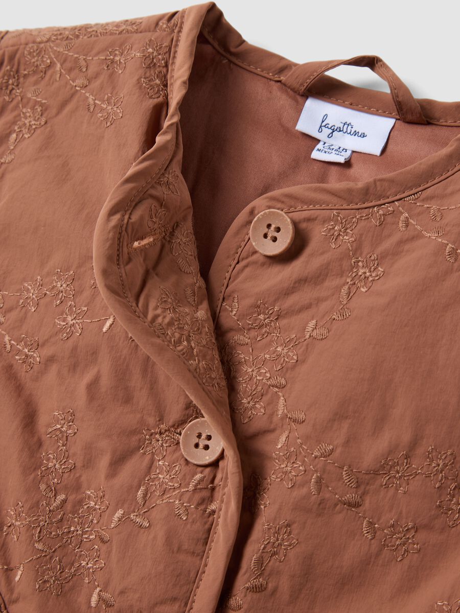Brown padded gilet with floral embroidery_2