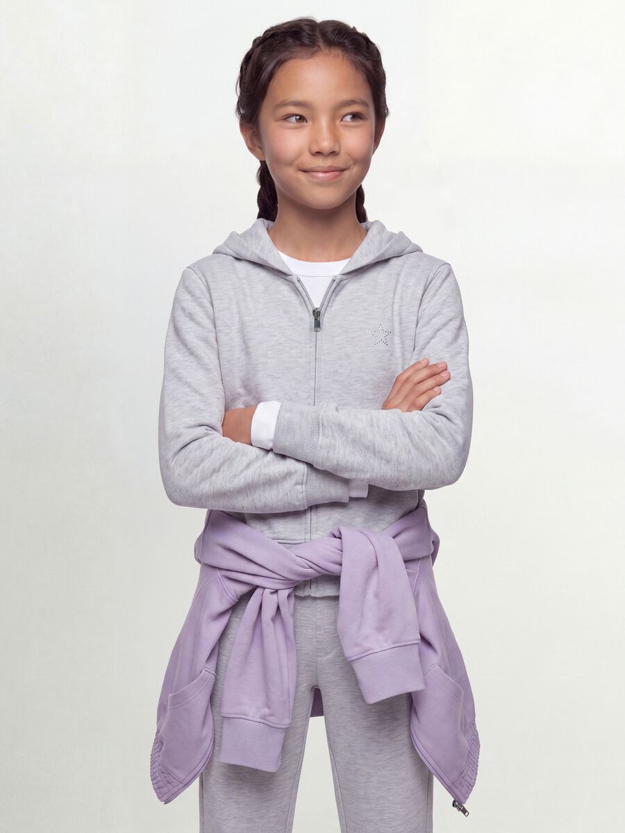 Grey hoodie in pure organic cotton with star for girls_0