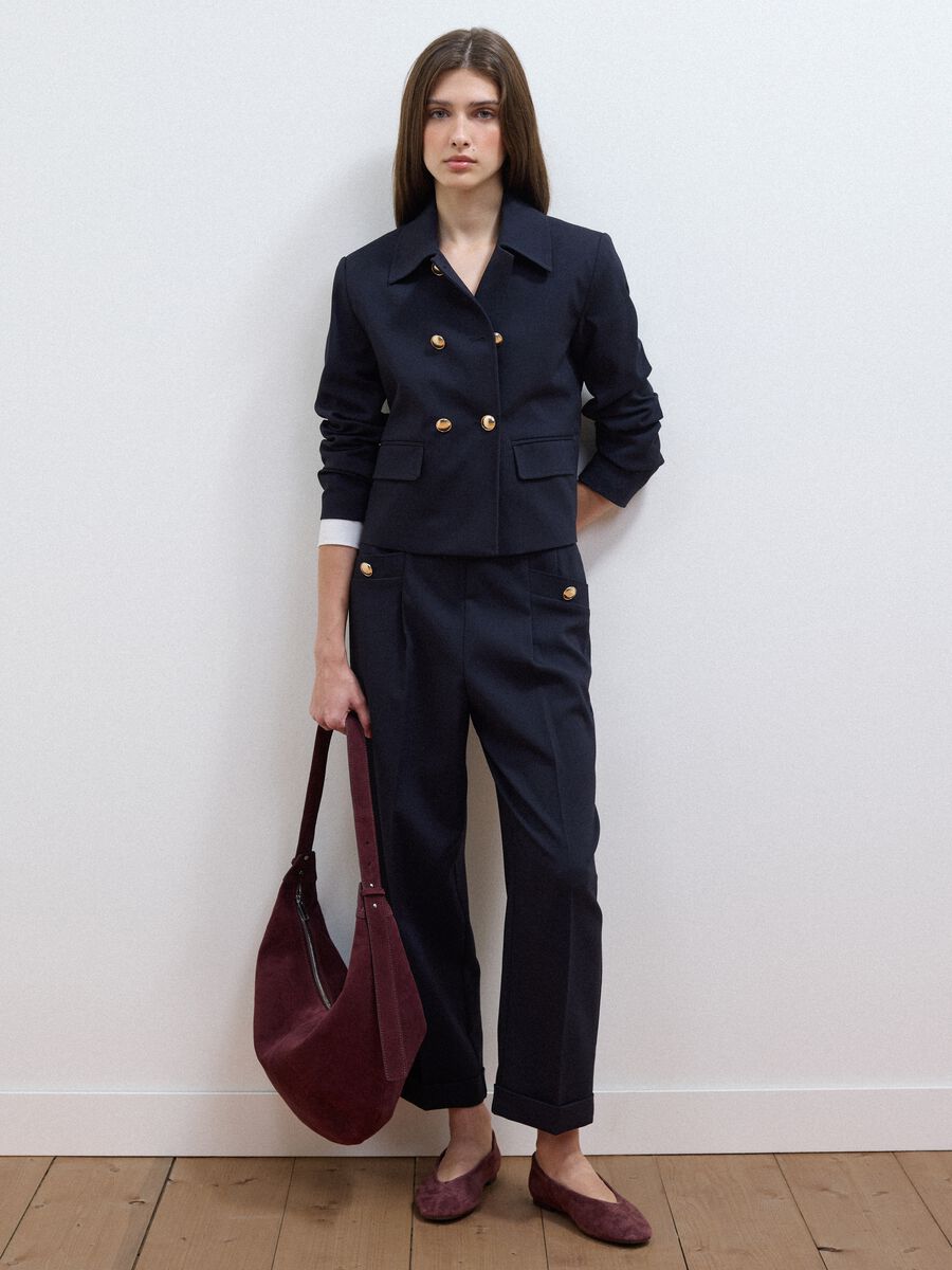 Blue double-breasted stretch viscose blazer with gold-tone buttons_2