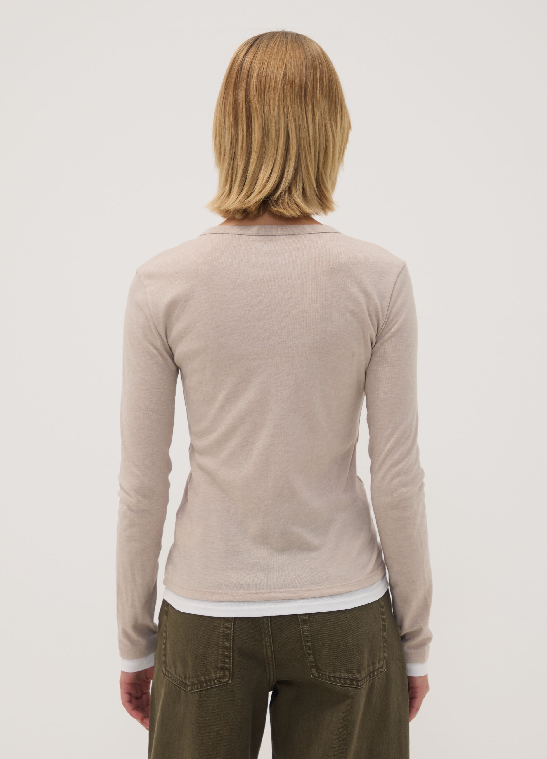Beige cotton-blend crew-neck T-shirt