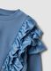 Blue pure cotton sweatshirt with ruffles and crew neck_3