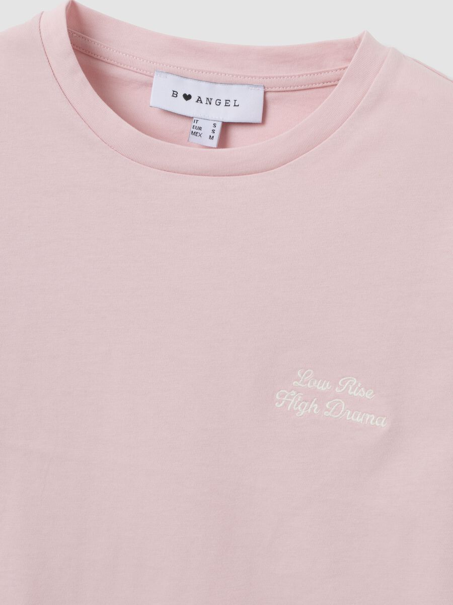 Pink cropped pure cotton T-shirt with graphic print, regular fit_6