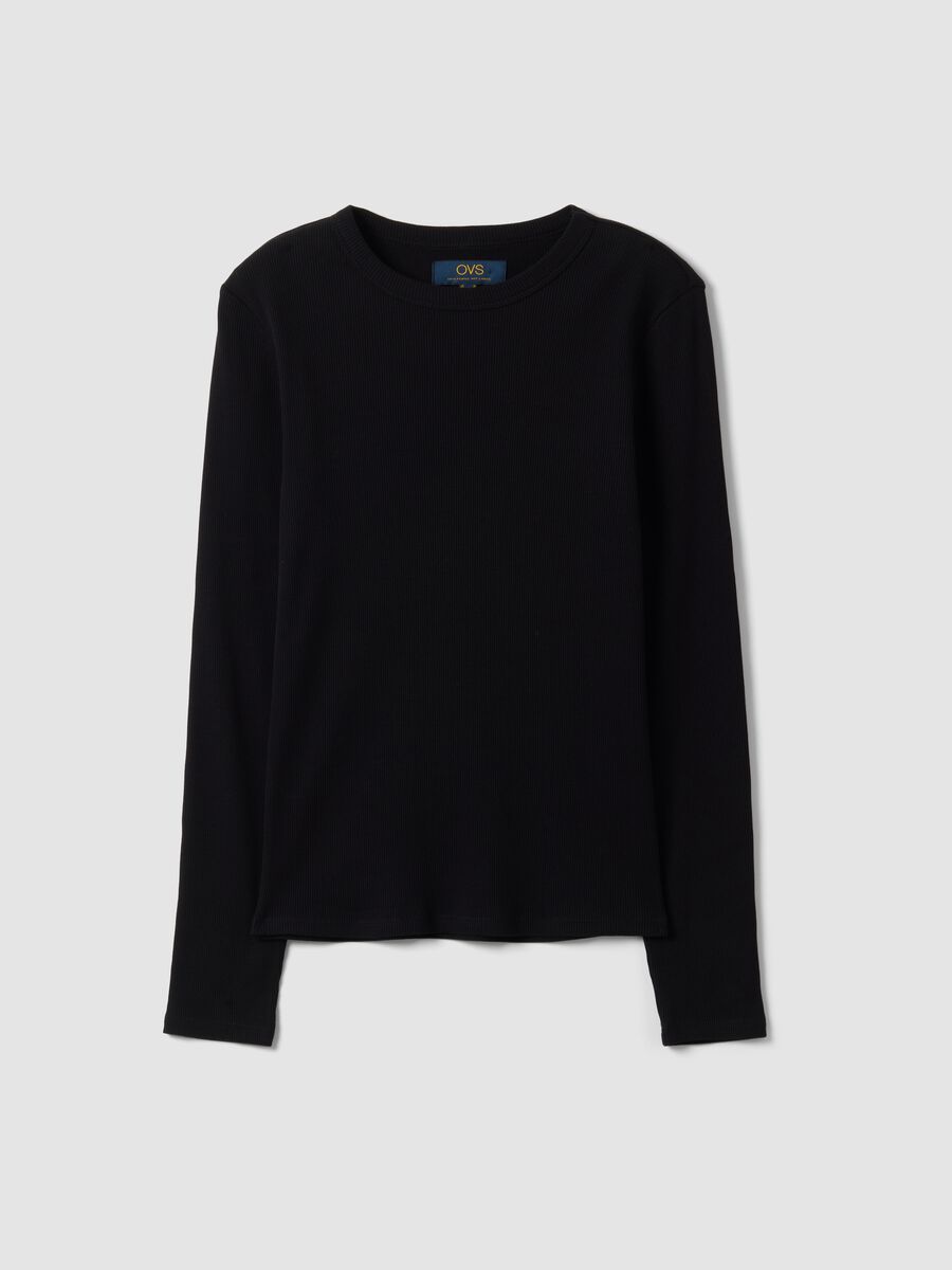 Black long-sleeve pure cotton T-shirt_4