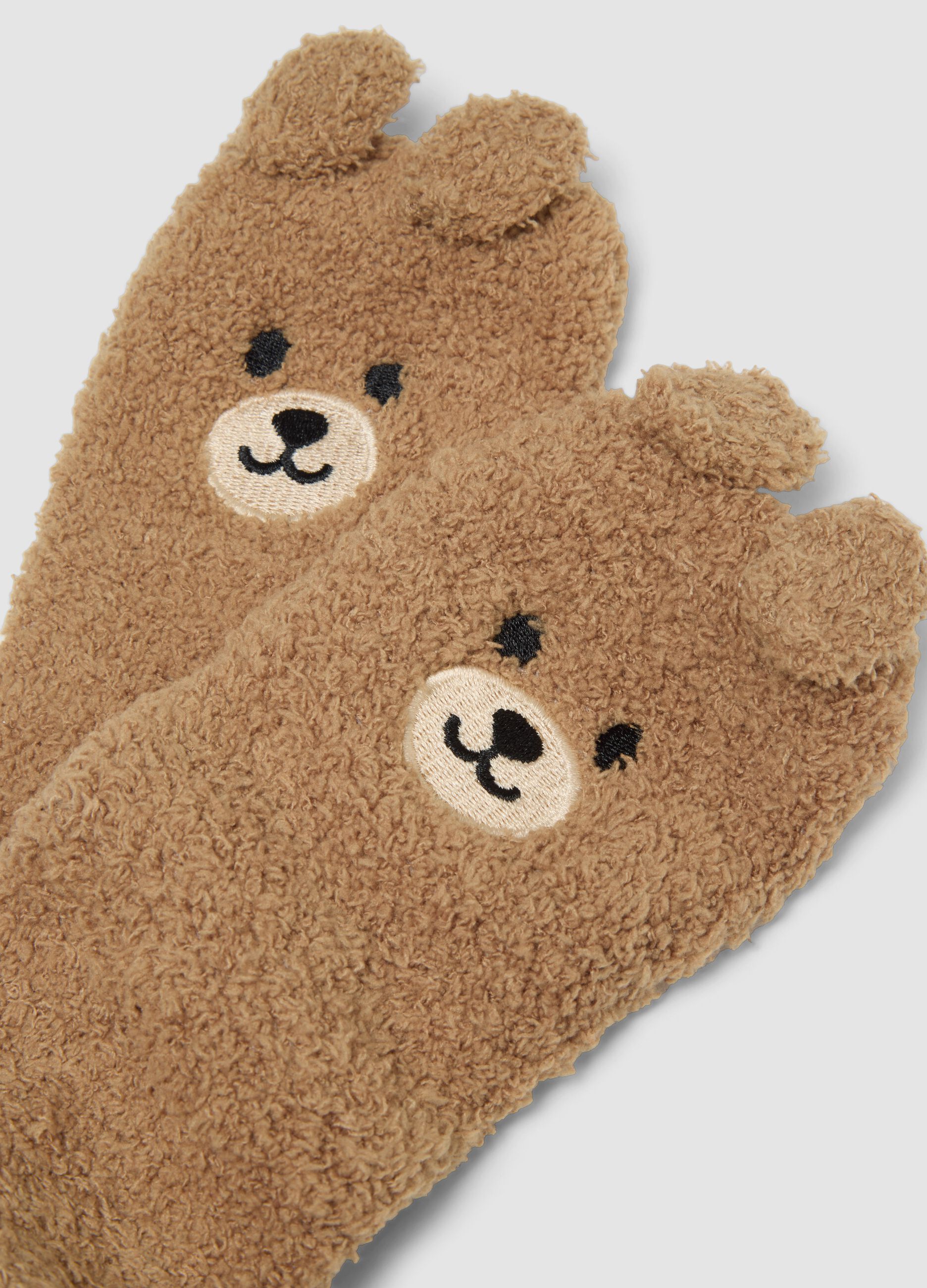 Beige stretch-fabric socks with teddy bear detail