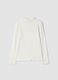 White long-sleeve organic stretch cotton T-shirt with mock neck_0
