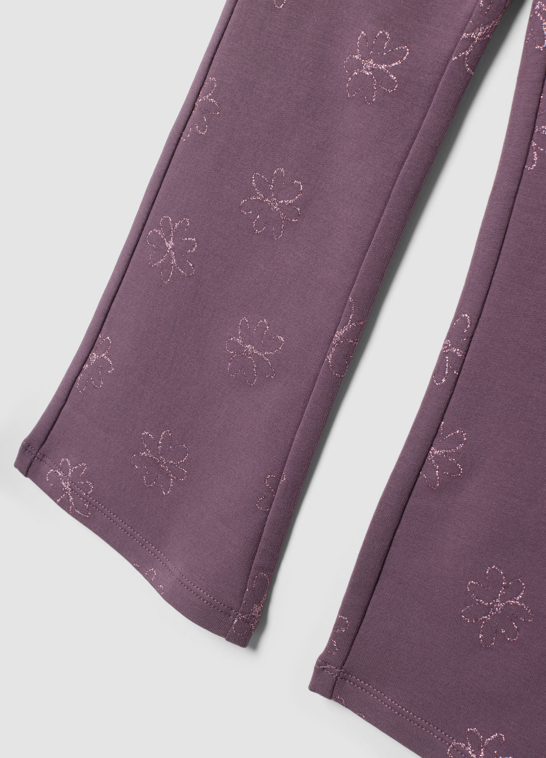 Leggings viola in cotone organico elasticizzato a fiori skinny fit