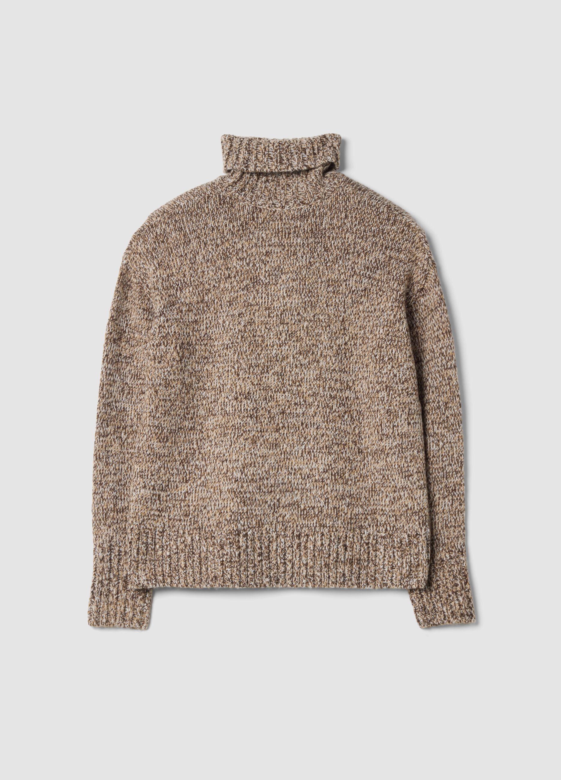 Brown roll-neck wool-blend oversized jumper