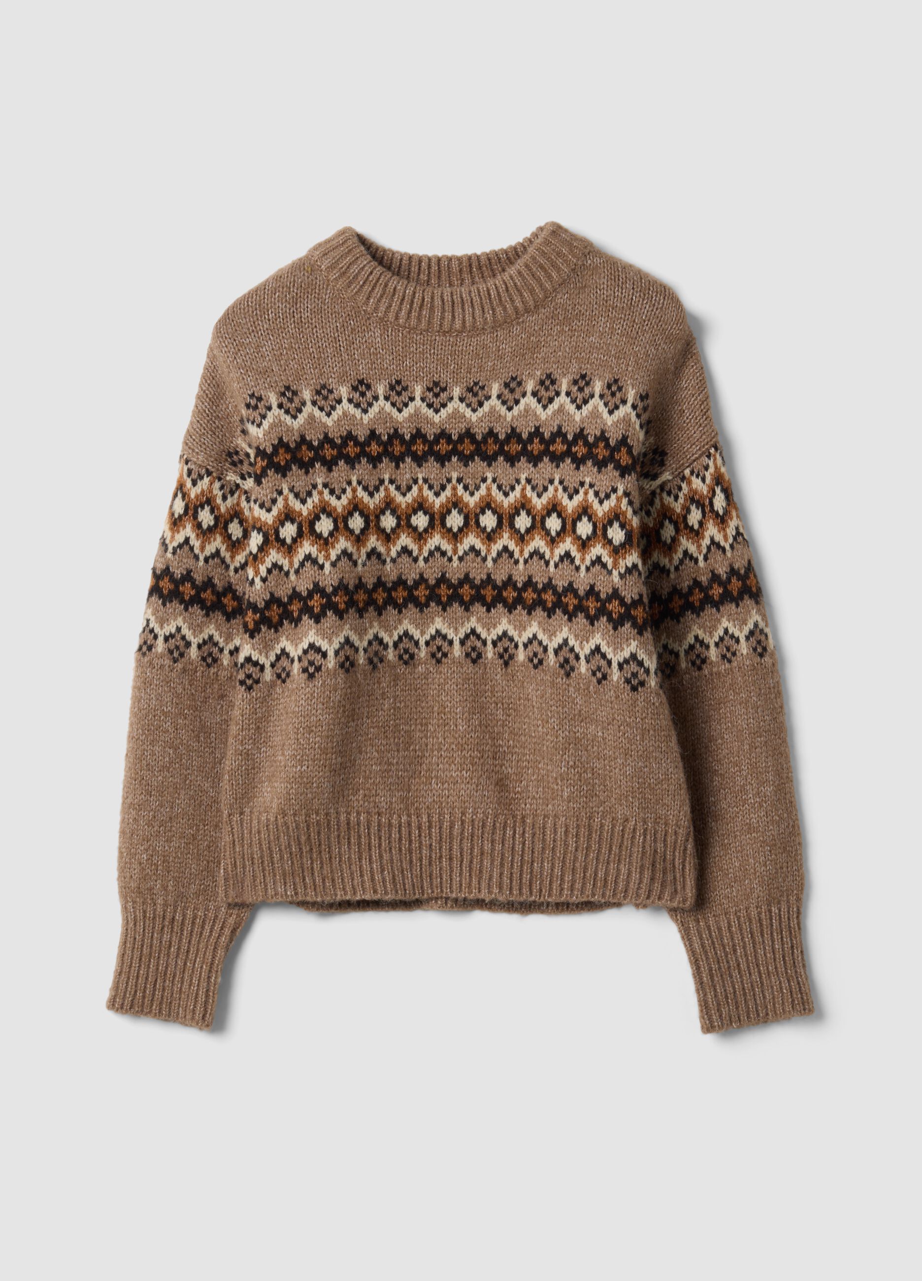 Maglia marrone jacquard con Collo rialzato