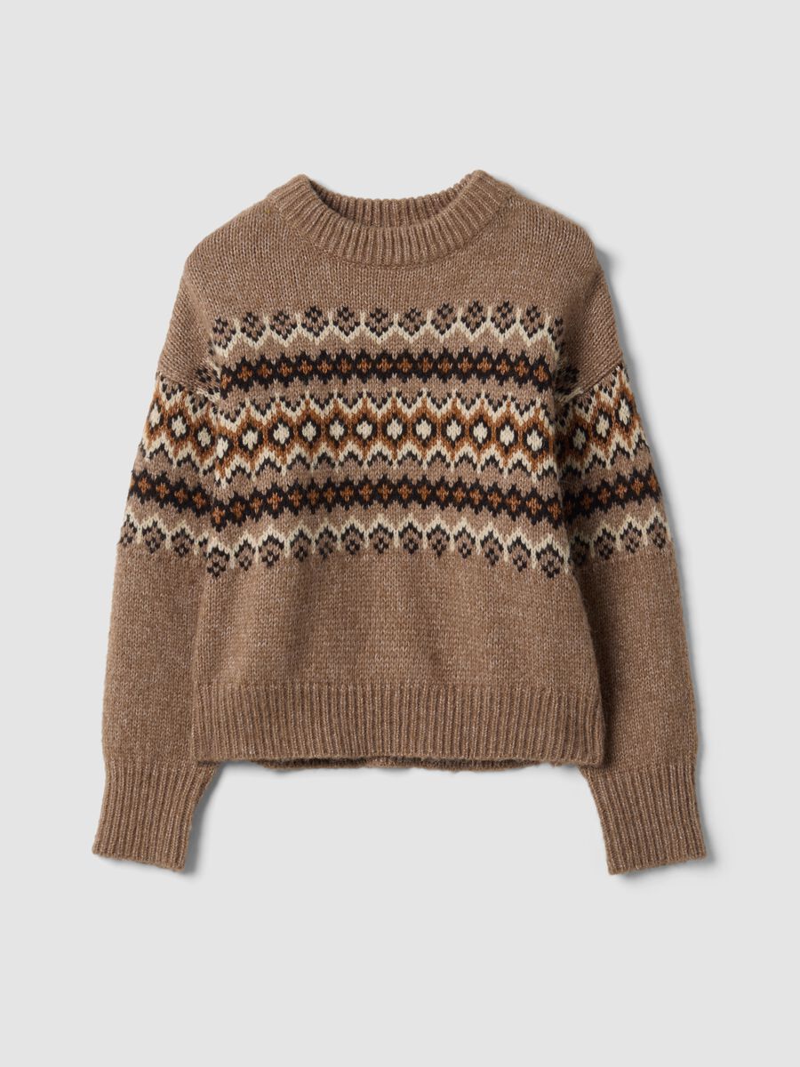 Maglia marrone jacquard con Collo rialzato_4