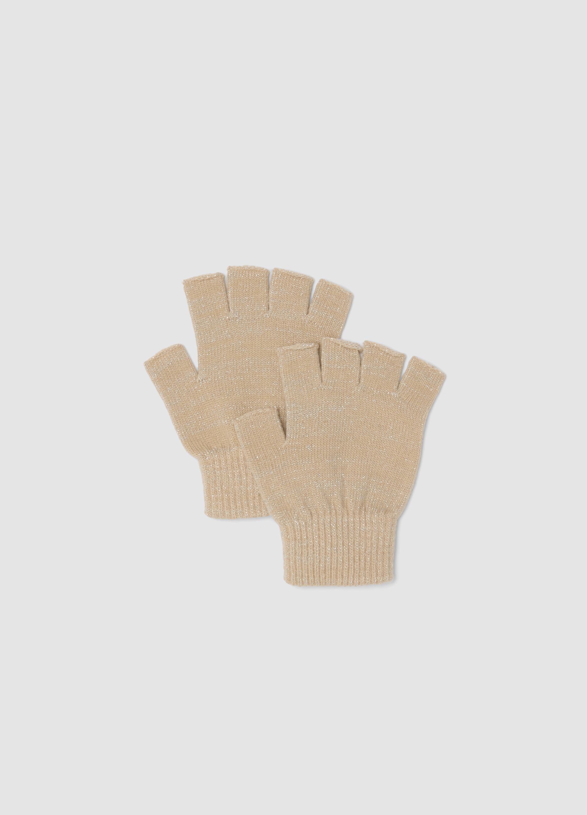 Beige lurex stretch-fabric gloves