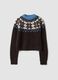 Brown wool-blend jumper with raised jacquard collar_0