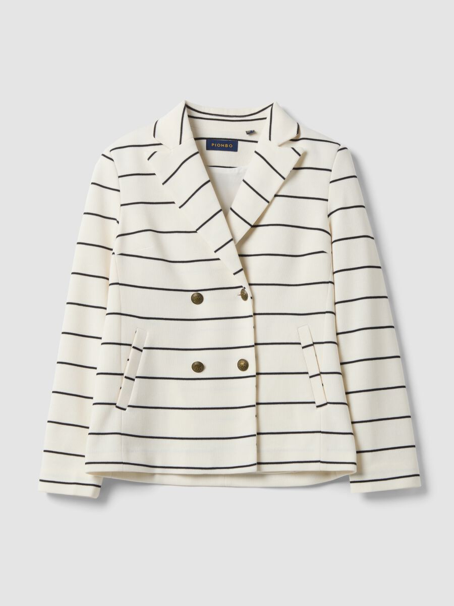 White striped regular-fit double-breasted blazer with classic lapel_4