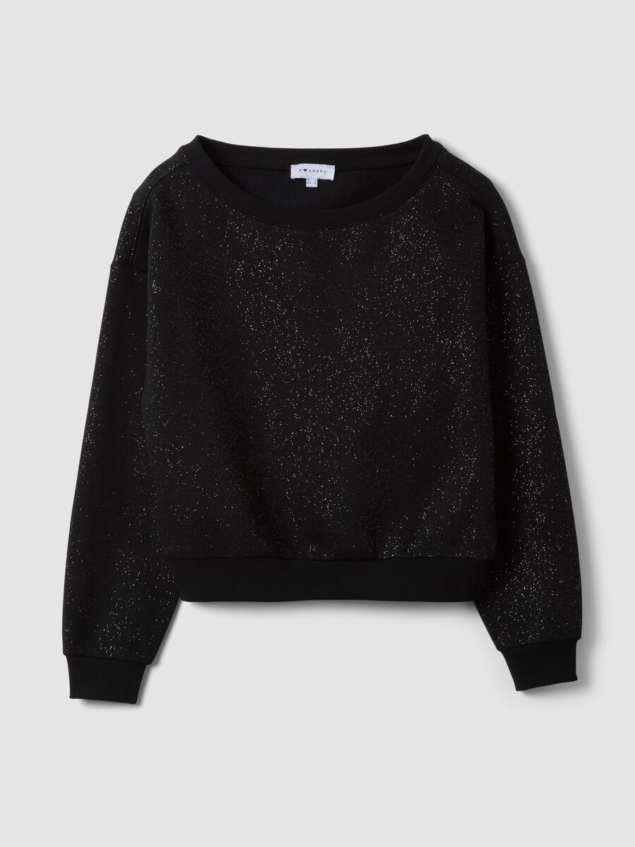 Black cotton-blend sweatshirt with boat neckline and glitter_0