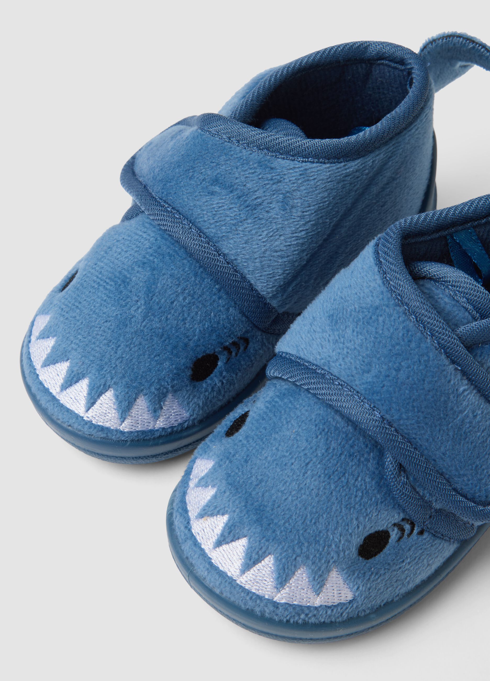 Blue shark slippers with Velcro fastening