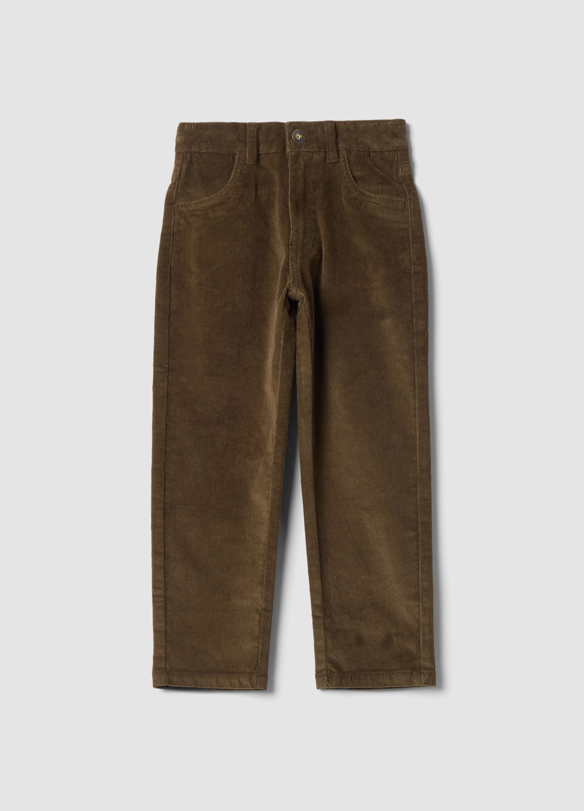Brown ribbed stretch cotton trousers
