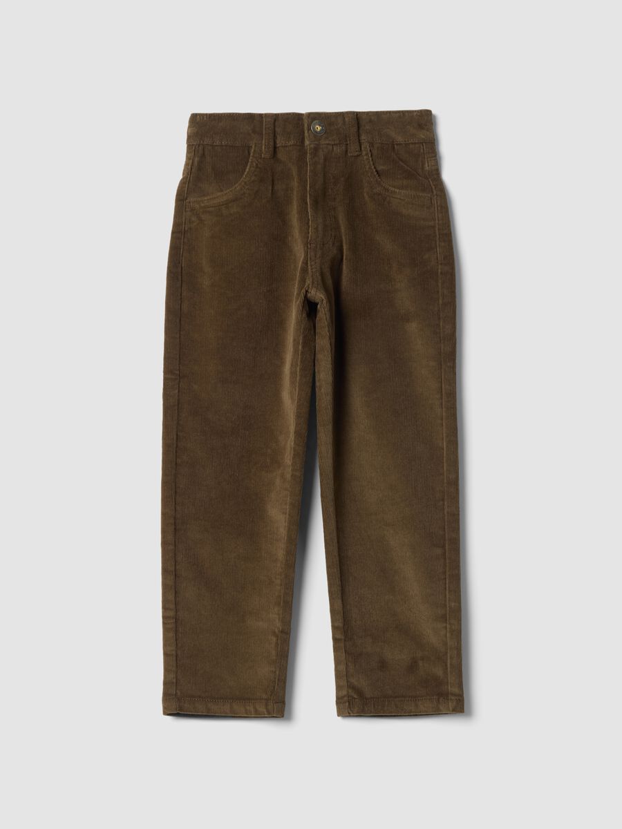 Brown ribbed stretch cotton trousers_0