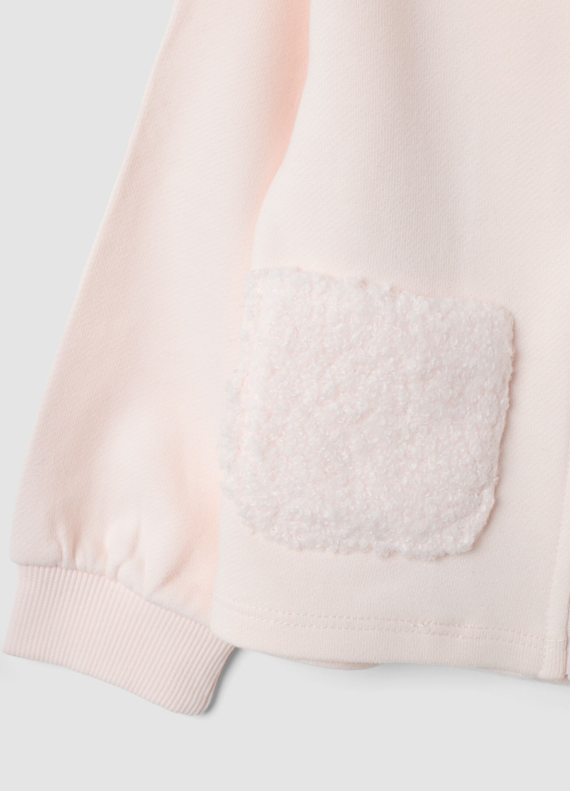 Pink pure cotton sweatshirt with crew neck and zip