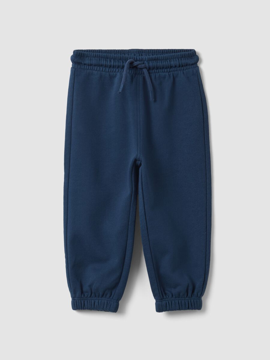 Blue organic cotton jogger trousers with drawstring for boys_0