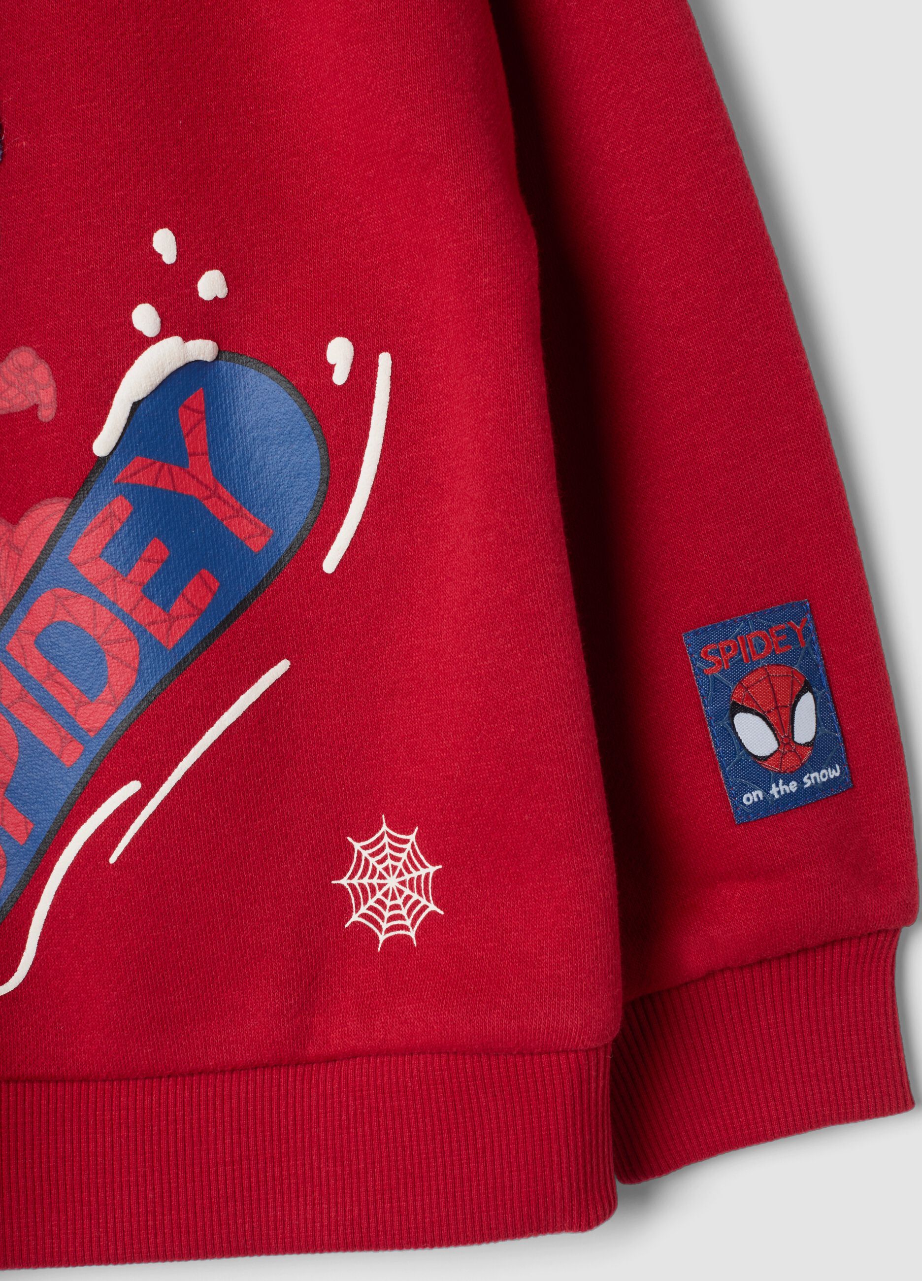 Red crew-neck cotton-blend sweatshirt with MARVEL Spider-Man print