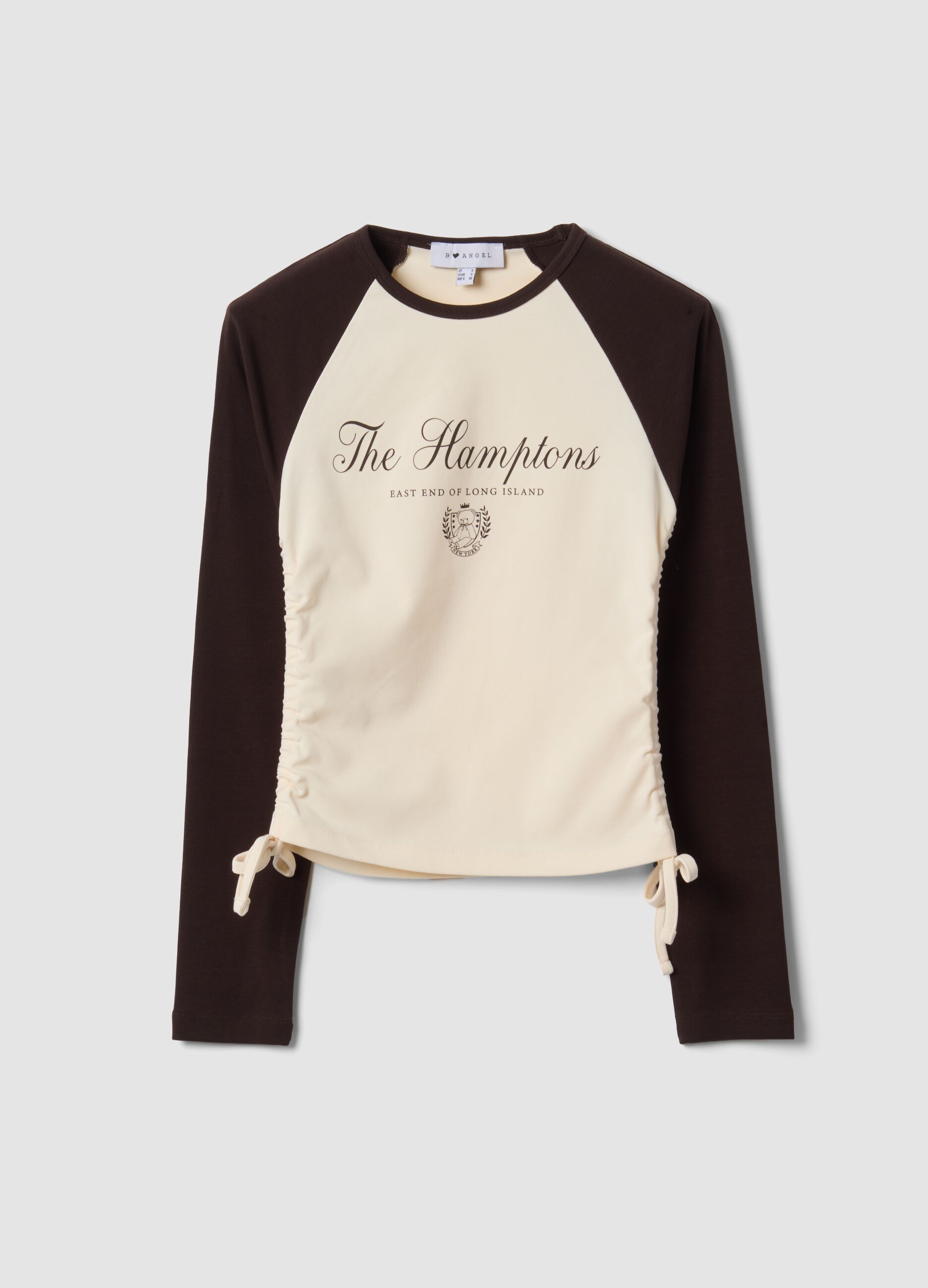 Beige stretch cotton crew-neck T-shirt