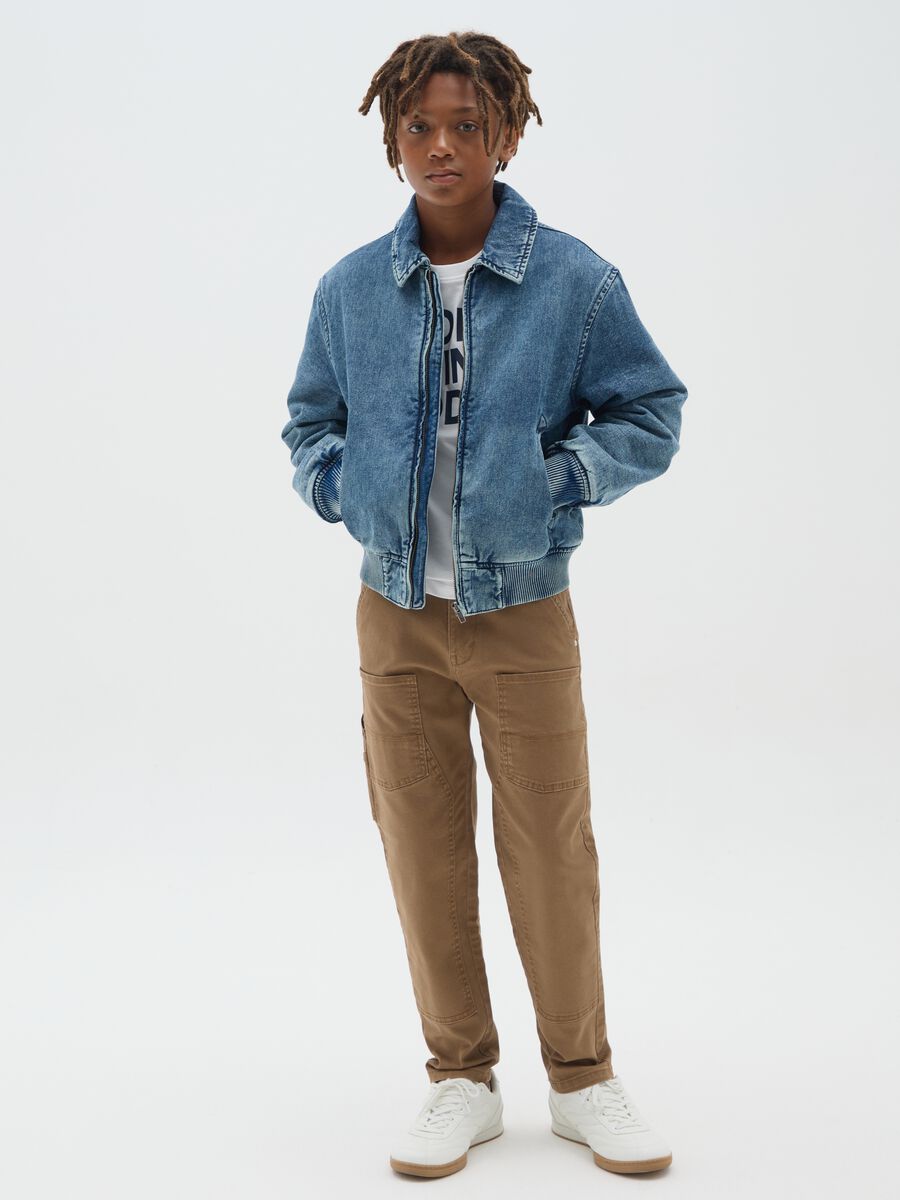 Boys' brown stretch cotton relaxed fit trousers_0