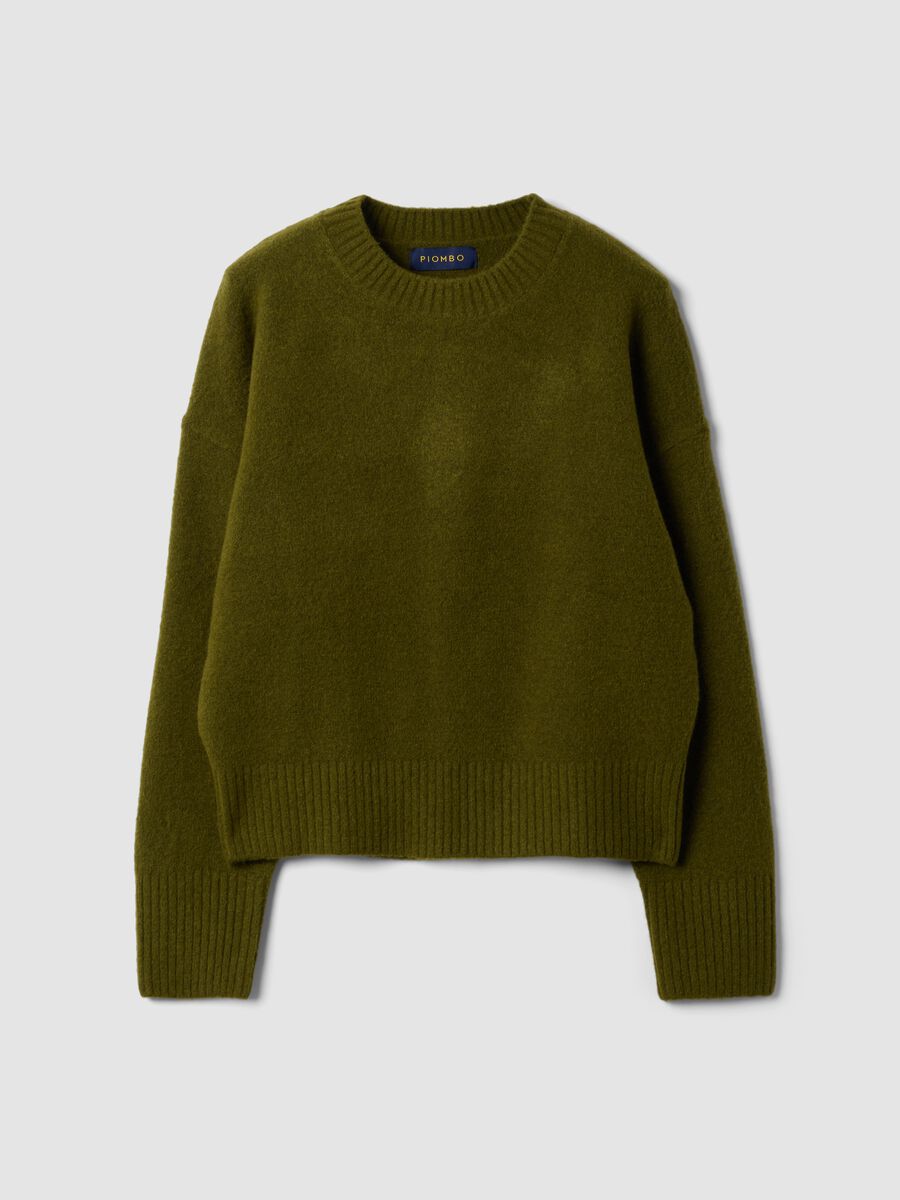 Olive green stretch wool crew-neck jumper_4
