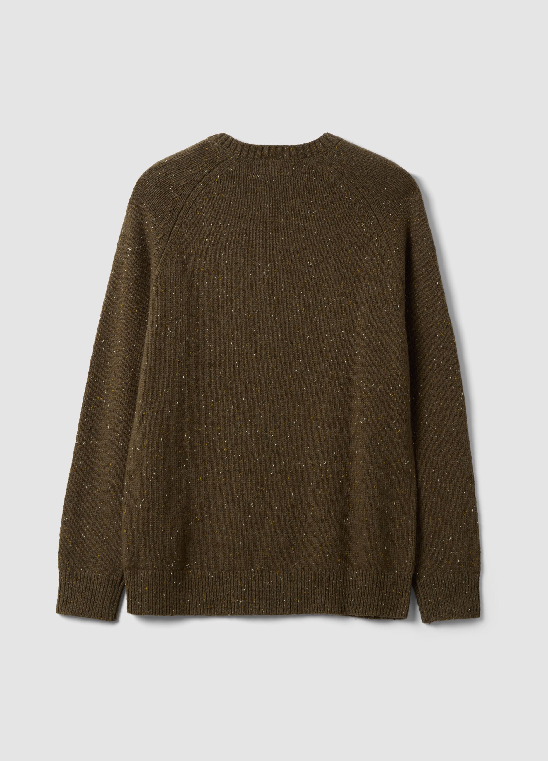 Green cotton-wool blend crew neck jumper