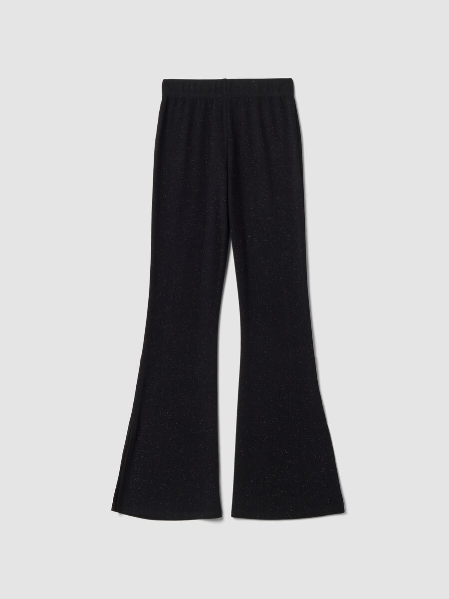 Black glitter slim-fit flared stretch trousers_2
