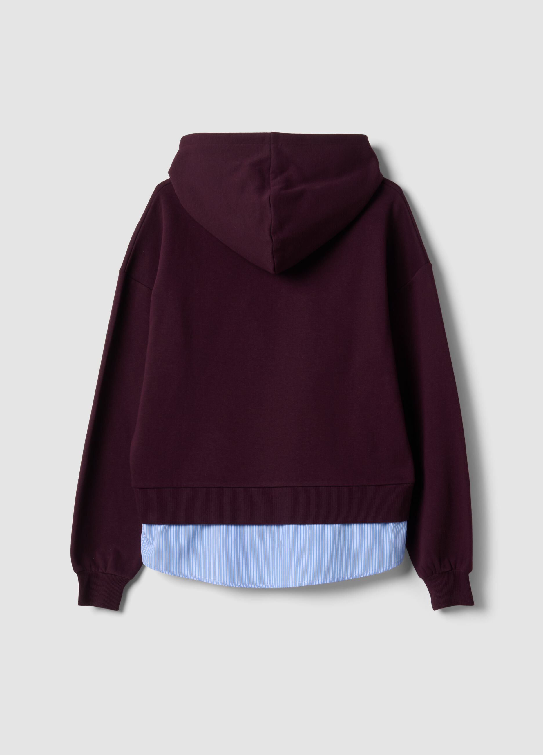 Felpa viola in misto cotone con cappuccio e finta camicia