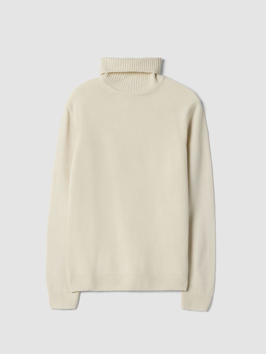 White regular-fit roll-neck top in jersey knit_0